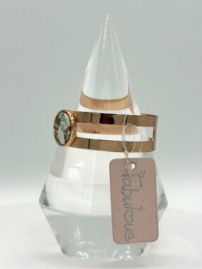Fabulous Brand Gold-Tone Faux Stone Cuff Bracelet Woman’s Jewelry Teal Brown Wht